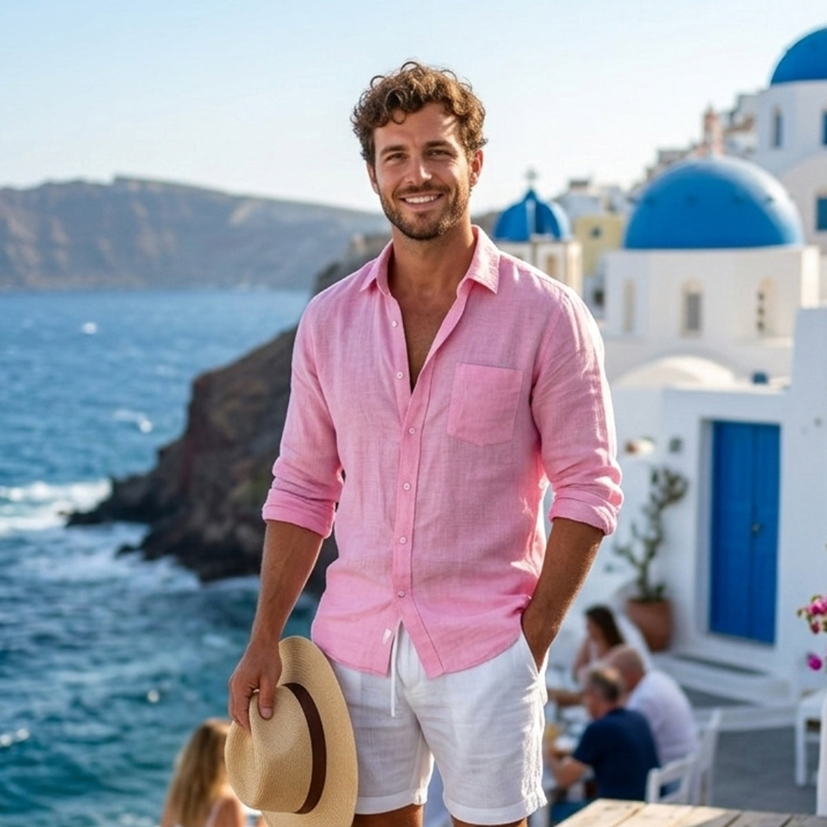 Ezra | Men's Linen Shirt Cream Long Sleeve Button Up