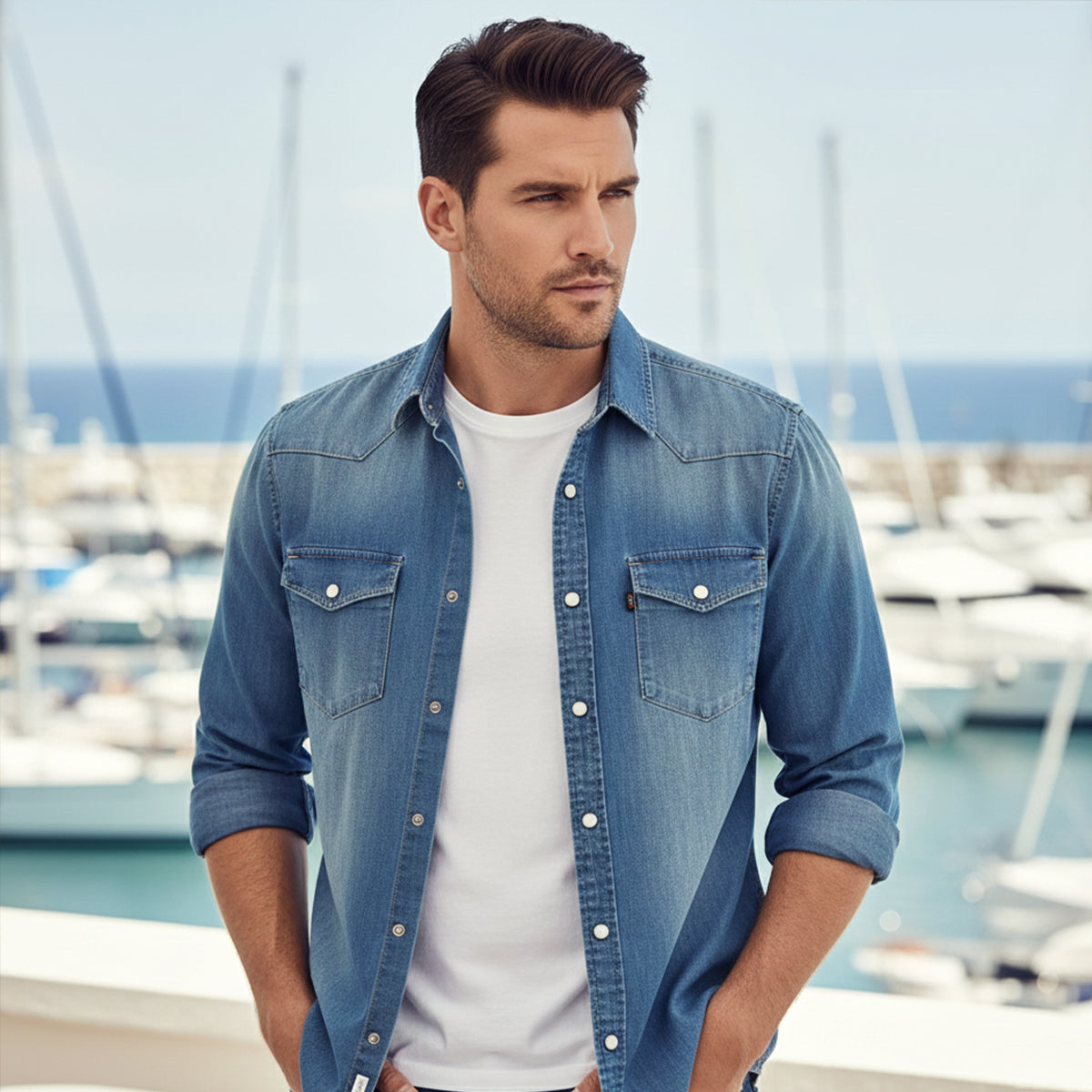 Bram | Men's Denim Shirt Light Blue Long Sleeve Button Up