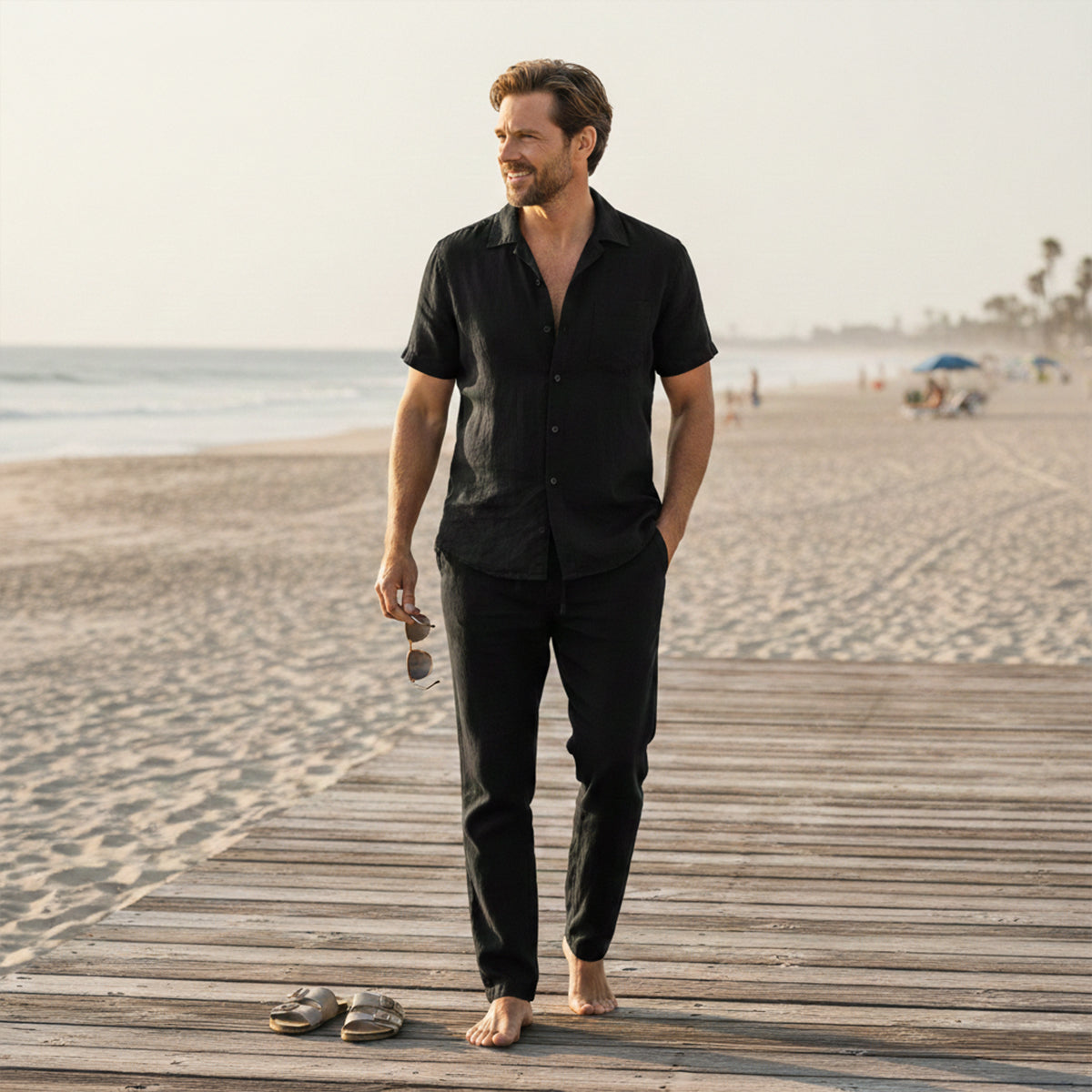 Sage | Men's Linen Shirt Cream Short Sleeve Button Up