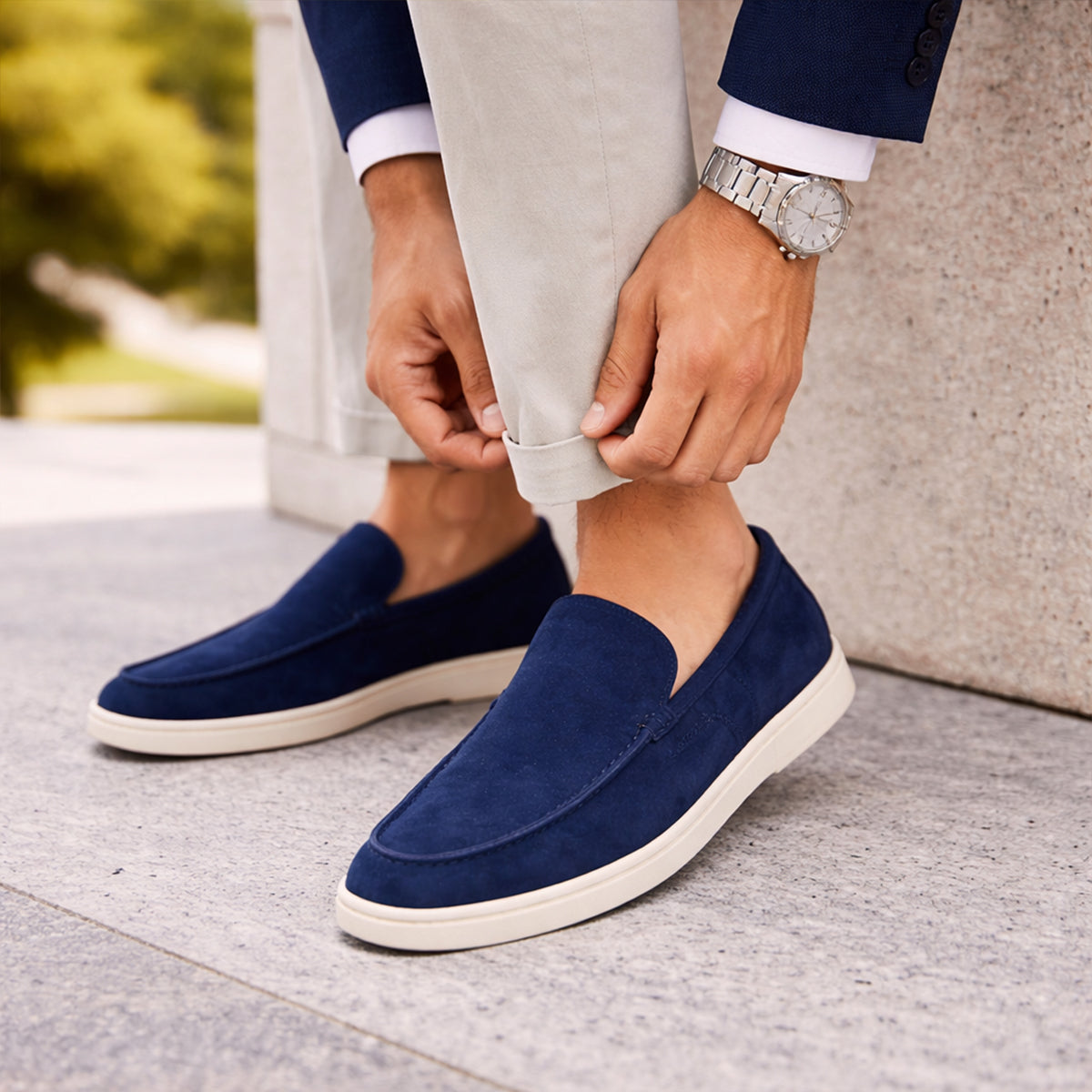 Dama Washington Hepburn casual suede loafers blue - front view