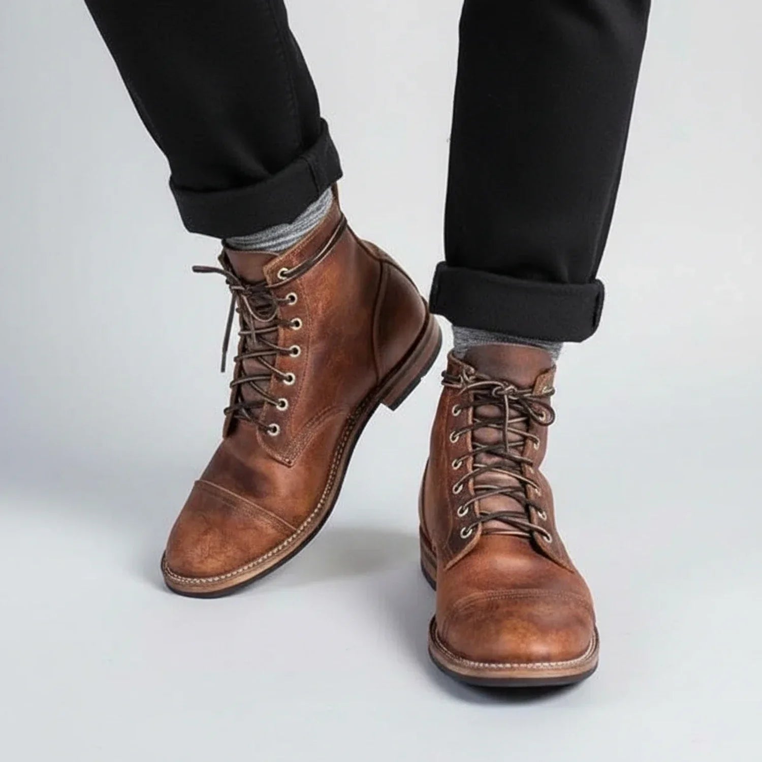 Axel | Men's Leather Lace Up Ankle Boots Brown Casual