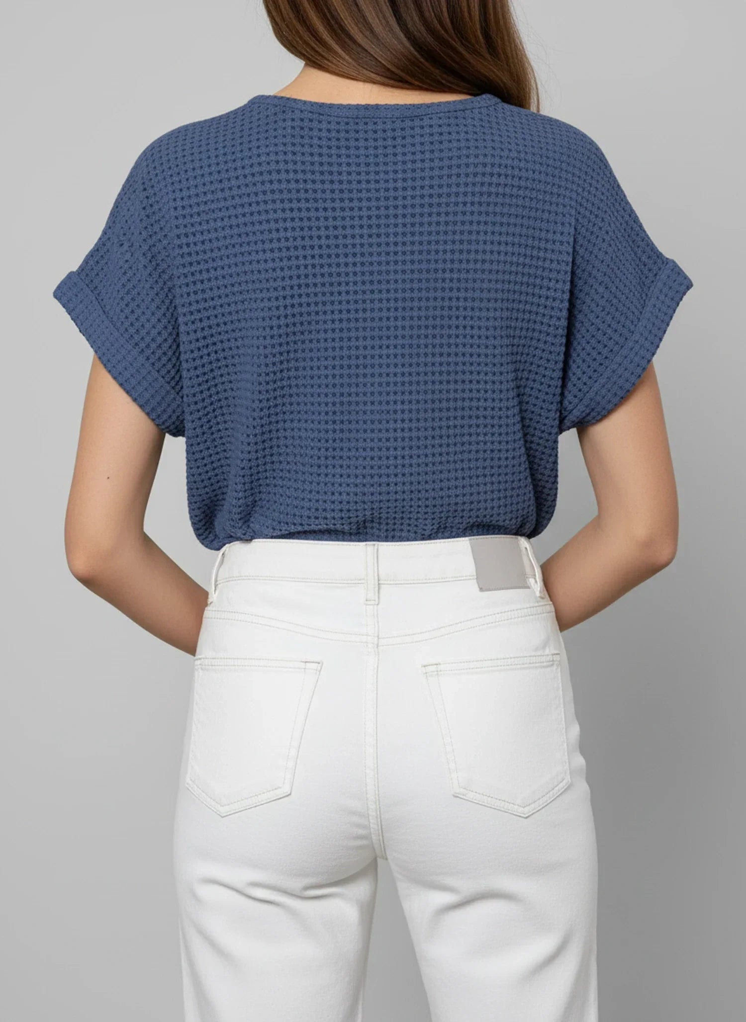 Aria | Women's Crochet Lace Knit Top Light Blue Short Sleeve