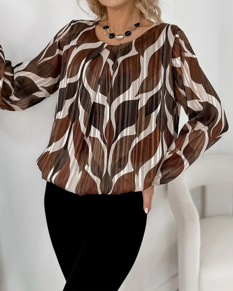 Faye | Women's Abstract Printed Blouse Black Cream Brown