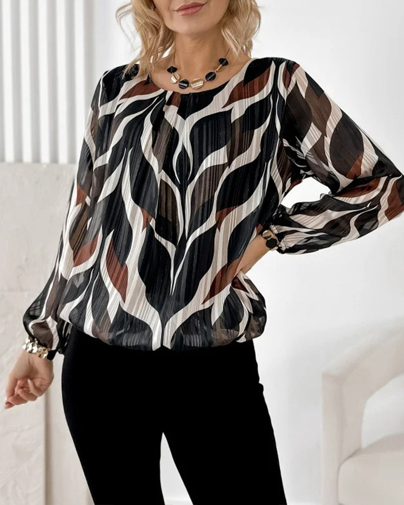 Faye | Women's Abstract Printed Blouse Black Cream Brown