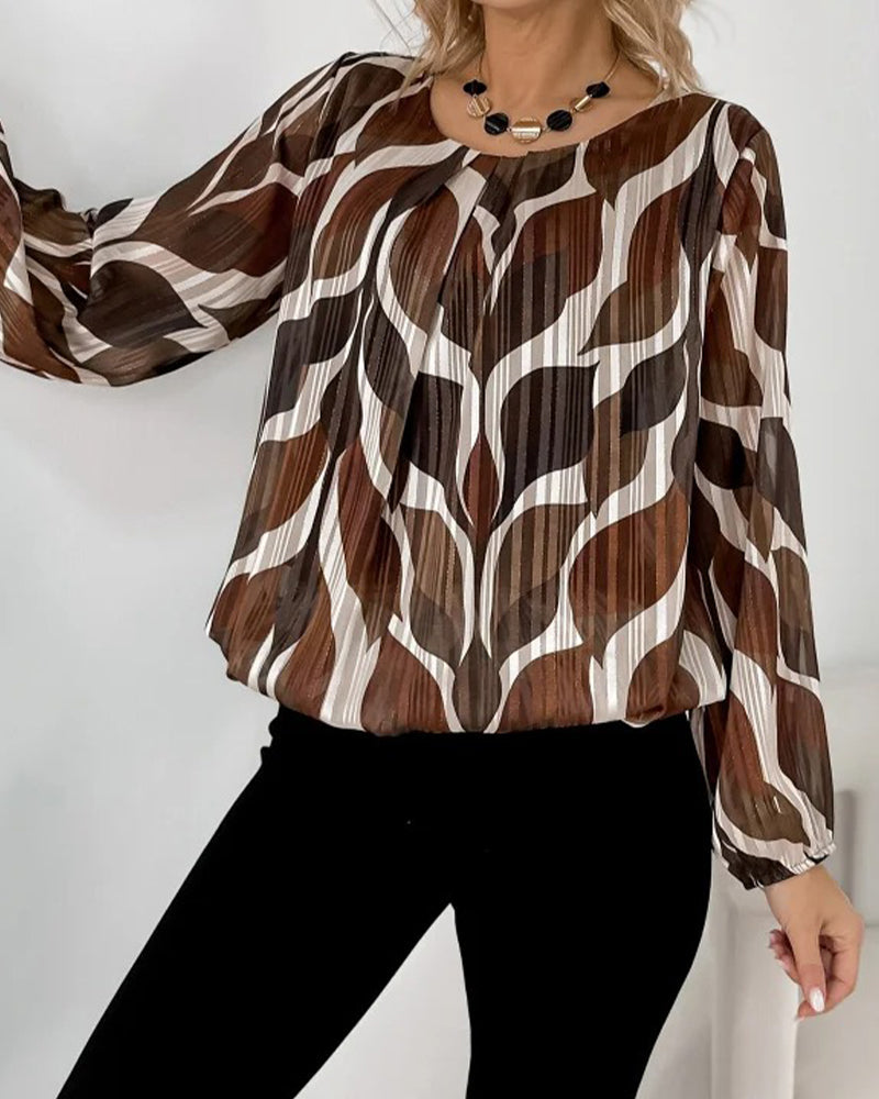 Faye | Women's Abstract Printed Blouse Black Cream Brown