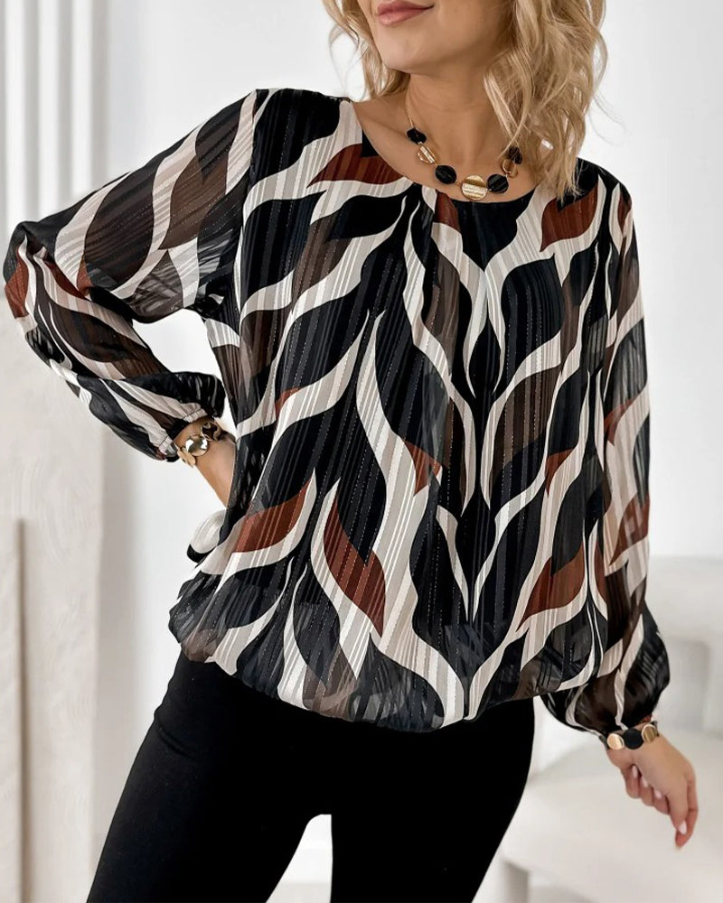 Faye | Women's Abstract Printed Blouse Black Cream Brown