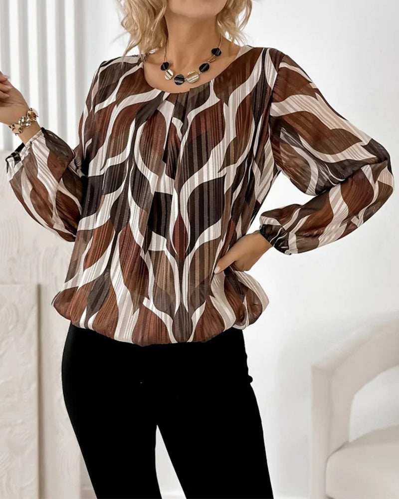 Faye | Women's Abstract Printed Blouse Black Cream Brown
