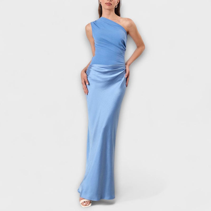 Faye | Women's One Shoulder Maxi Dress Brown Satin