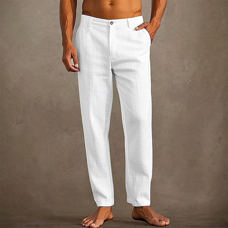 Axel | Men's Linen Pants White Straight Leg