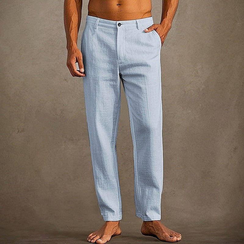 Axel | Men's Linen Pants White Straight Leg