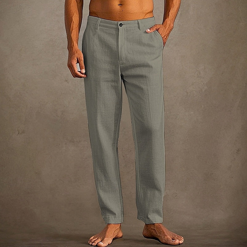Axel | Men's Linen Pants White Straight Leg