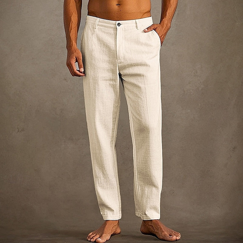 Axel | Men's Linen Pants White Straight Leg