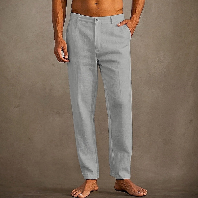 Axel | Men's Linen Pants White Straight Leg