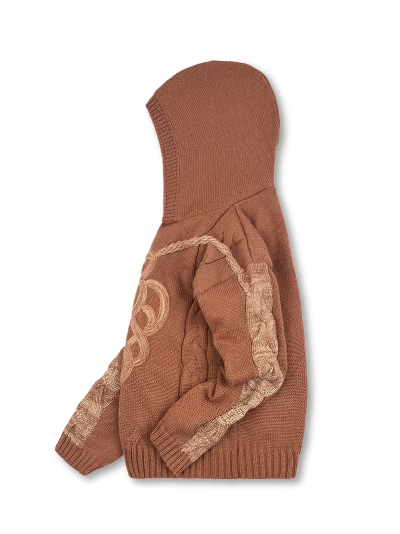 Elodie | Women's Cable Knit Hoodie Black Gold Detail