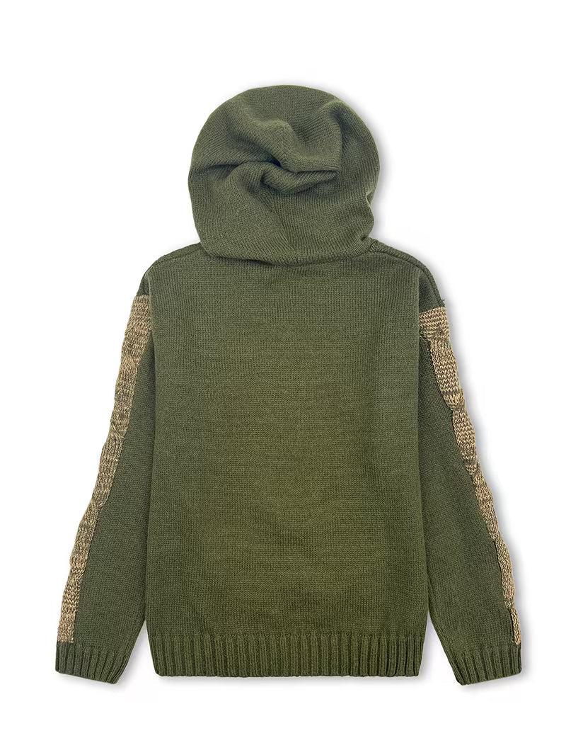 Elodie | Women's Cable Knit Hoodie Black Gold Detail