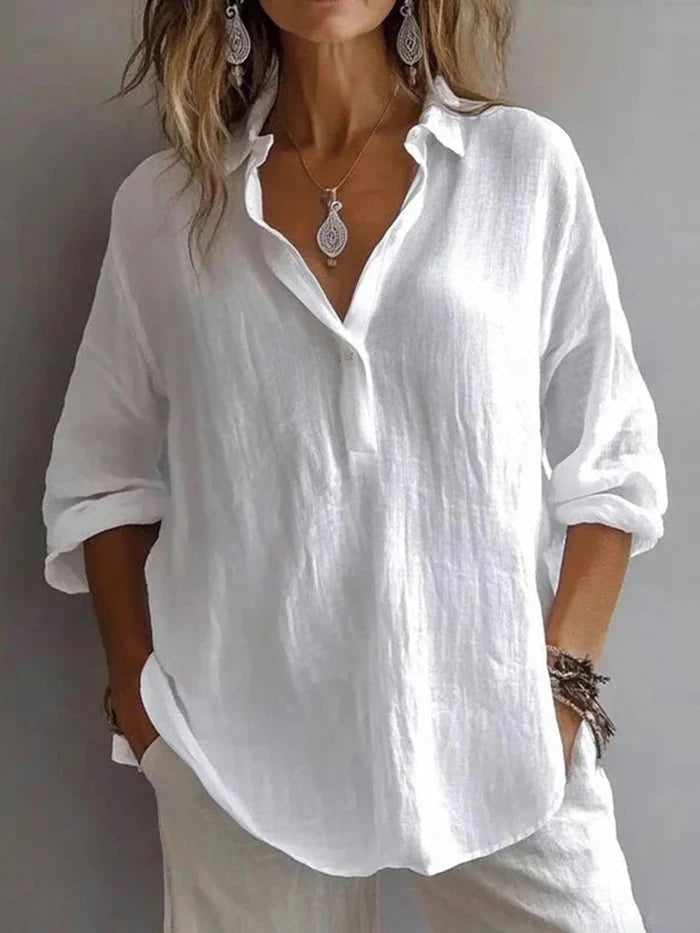 Rosa | Women's Linen Button Down Shirt White Oversized