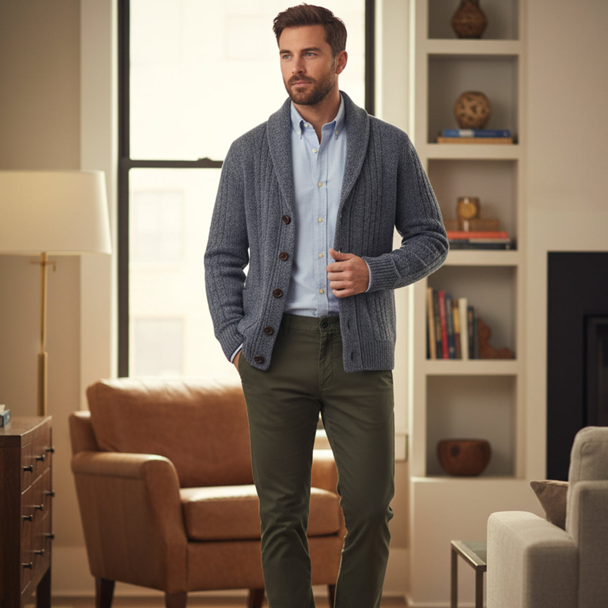 Rowan | Men's Cashmere Cardigan Charcoal Gray Button Up