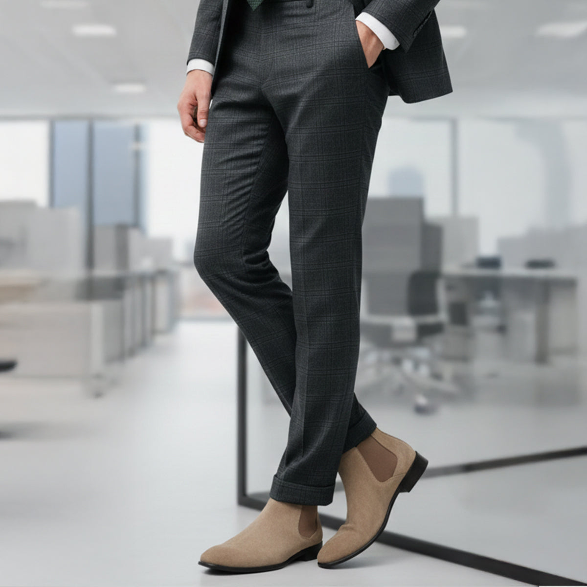 Ezra | Men's Suede Chelsea Boot Beige Black Sole