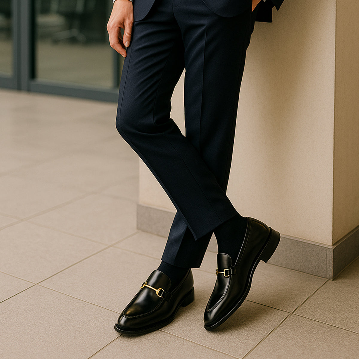 Voss | Men's Leather Horsebit Loafer Black Gold Hardware