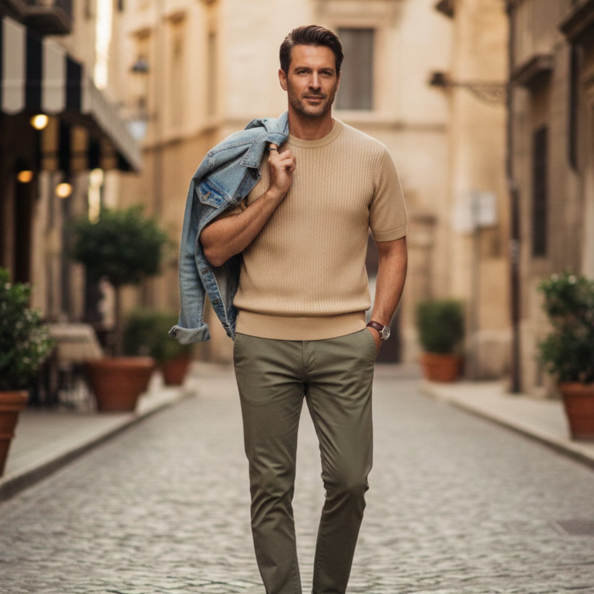 Aldo | Men's Crew Neck Sweater Cream Short Sleeve Knit