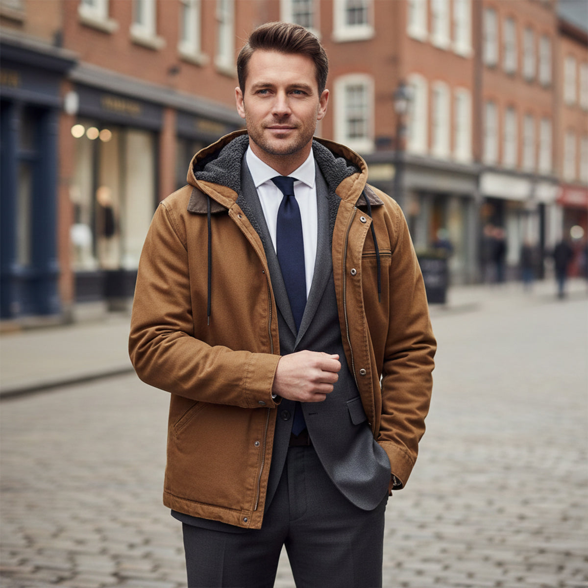 Ash | Men's Utility Jacket Tan Fleece Lined Hooded