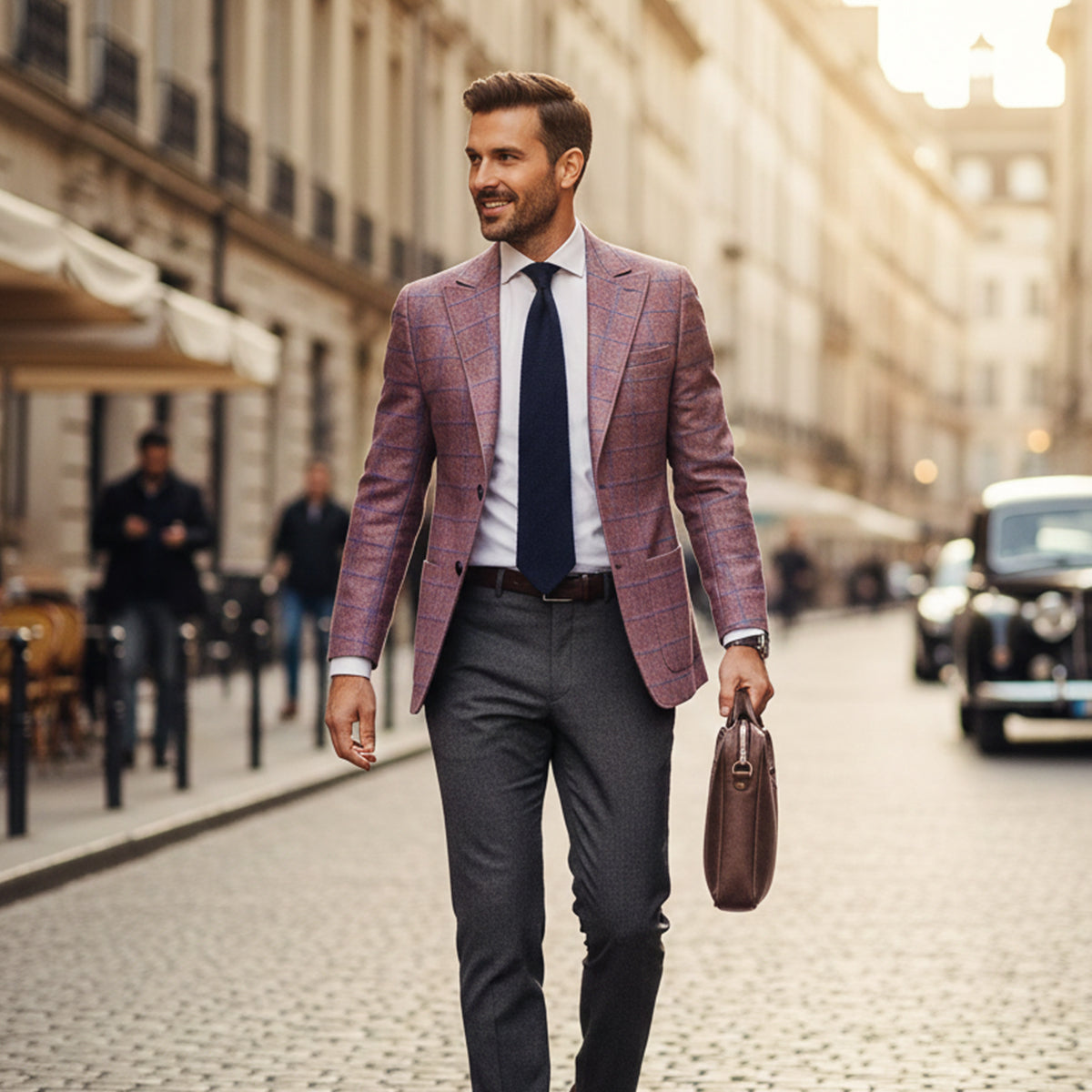 Sage | Men's Check Blazer Mauve Double Breasted
