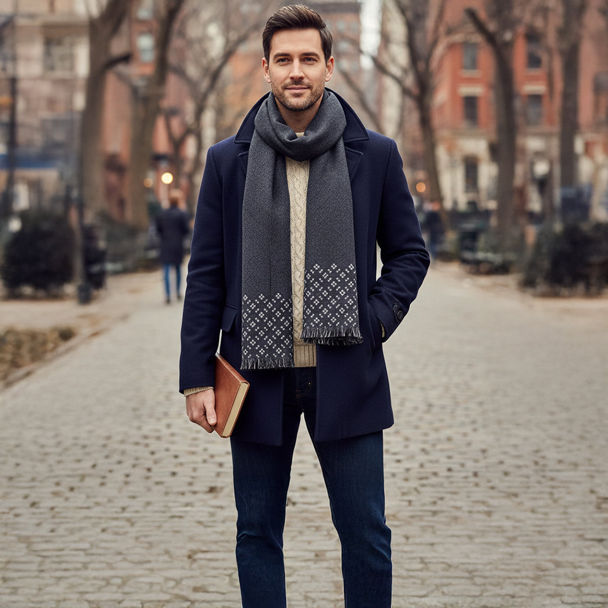 Axel | Men's Cashmere Merino Scarf Black Diamond Pattern