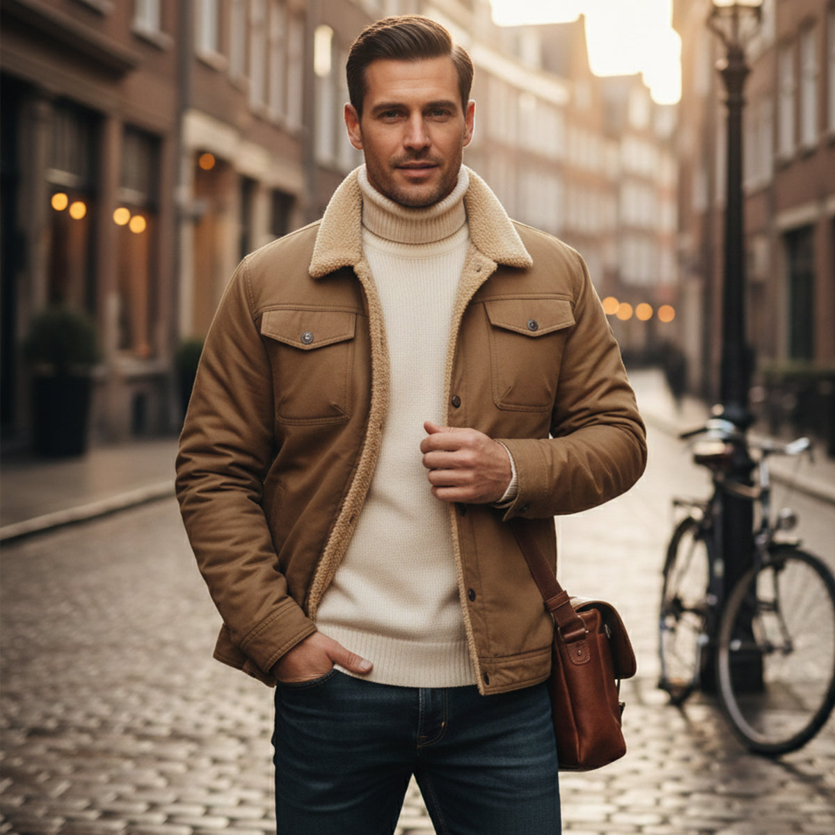 Bram | Men's Sherpa Lined Trucker Jacket Black