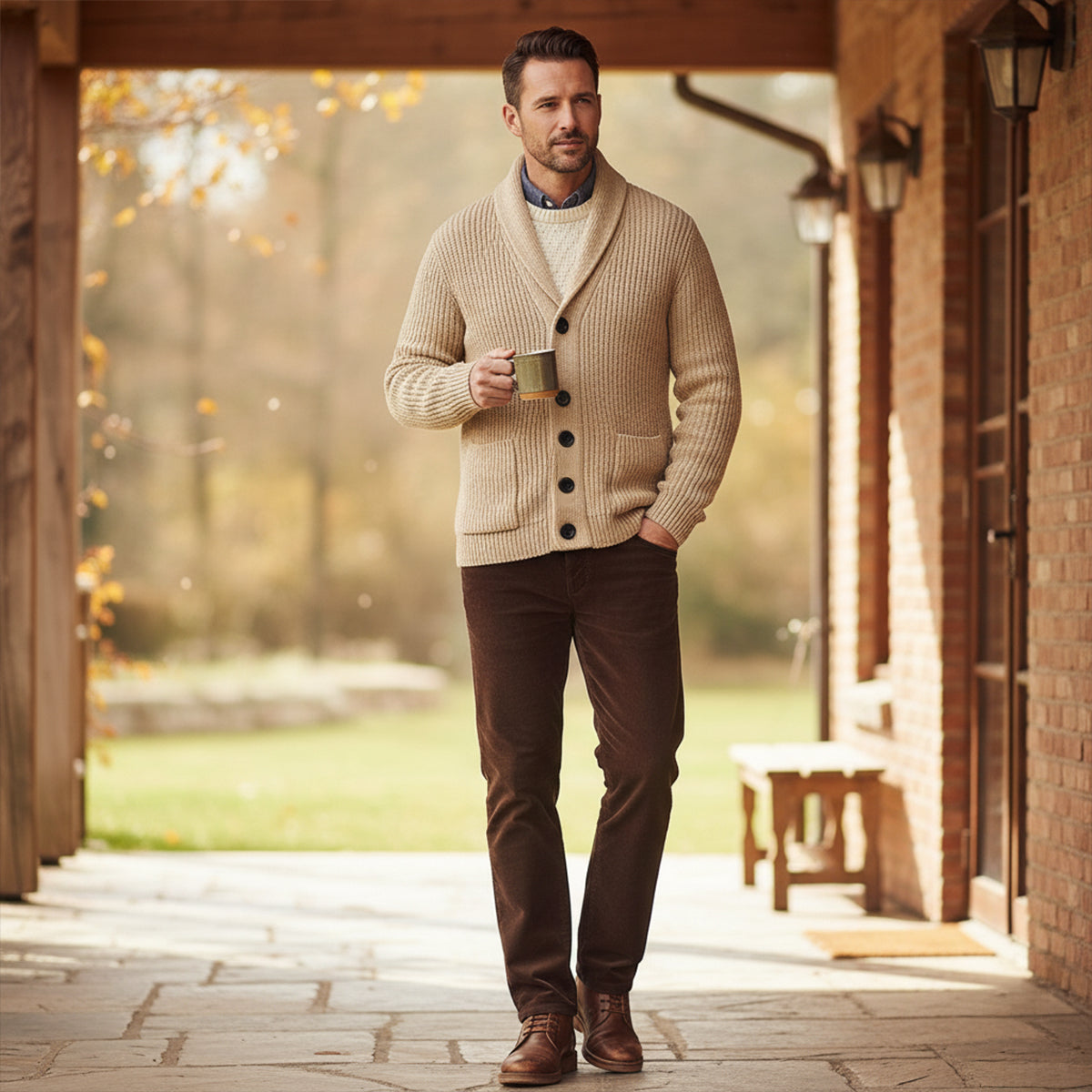 Callum | Men's Shawl Collar Cardigan Dark Gray Chunky Knit