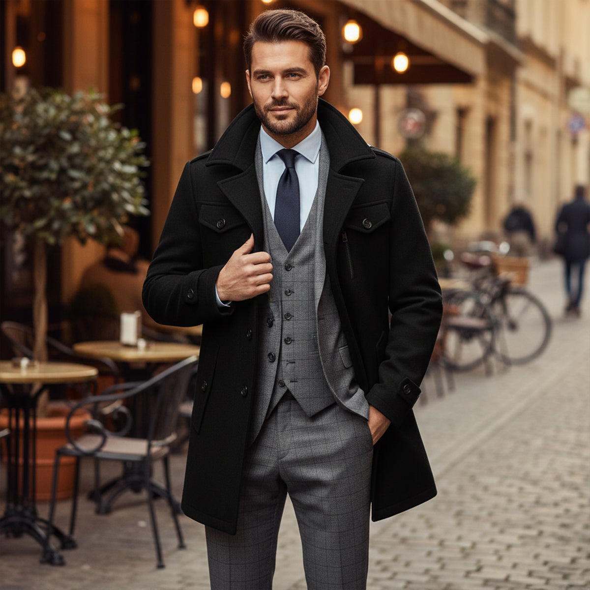 Esme | Men's Wool Coat Brown Long Sleeve Collared