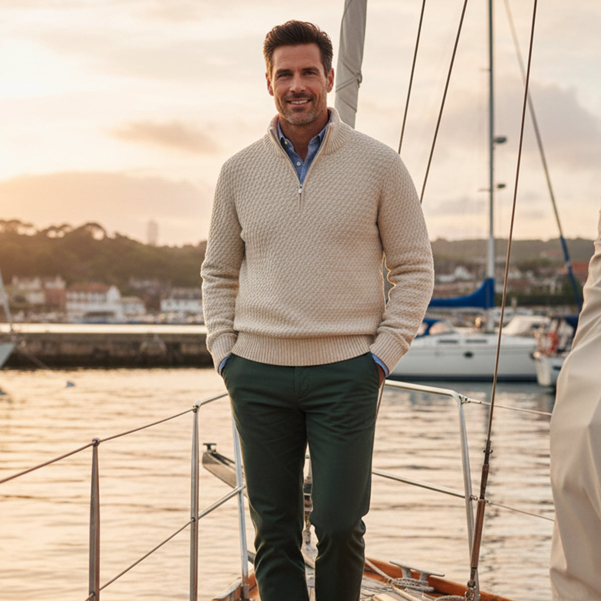 Ezra | Men's Quarter Zip Sweater Navy Ribbed Knit
