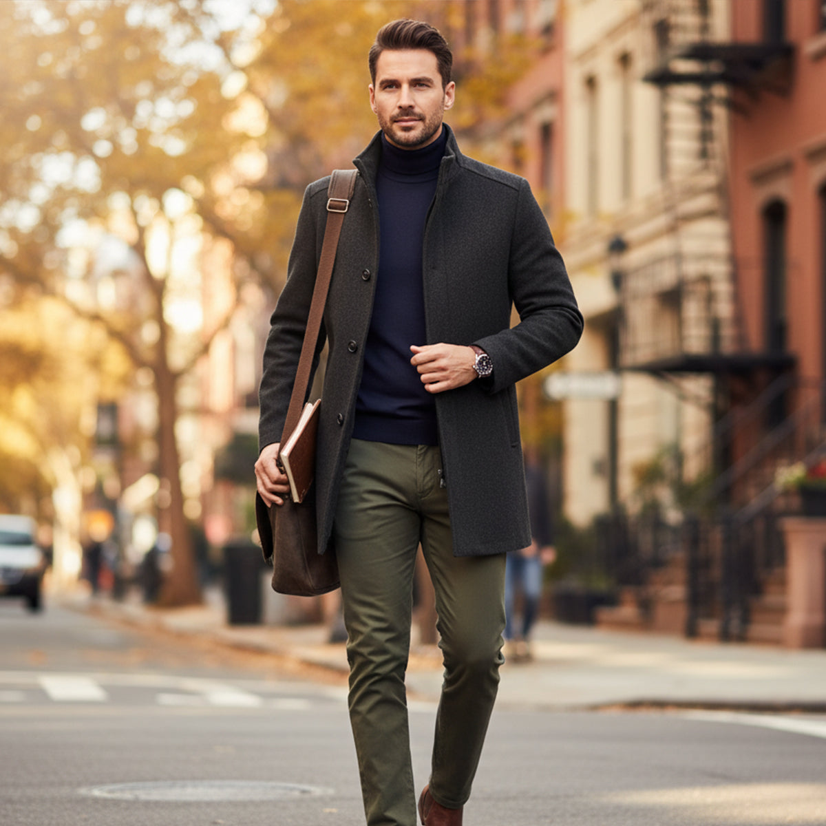 Hugo | Men's Wool Overcoat Brown Button Up