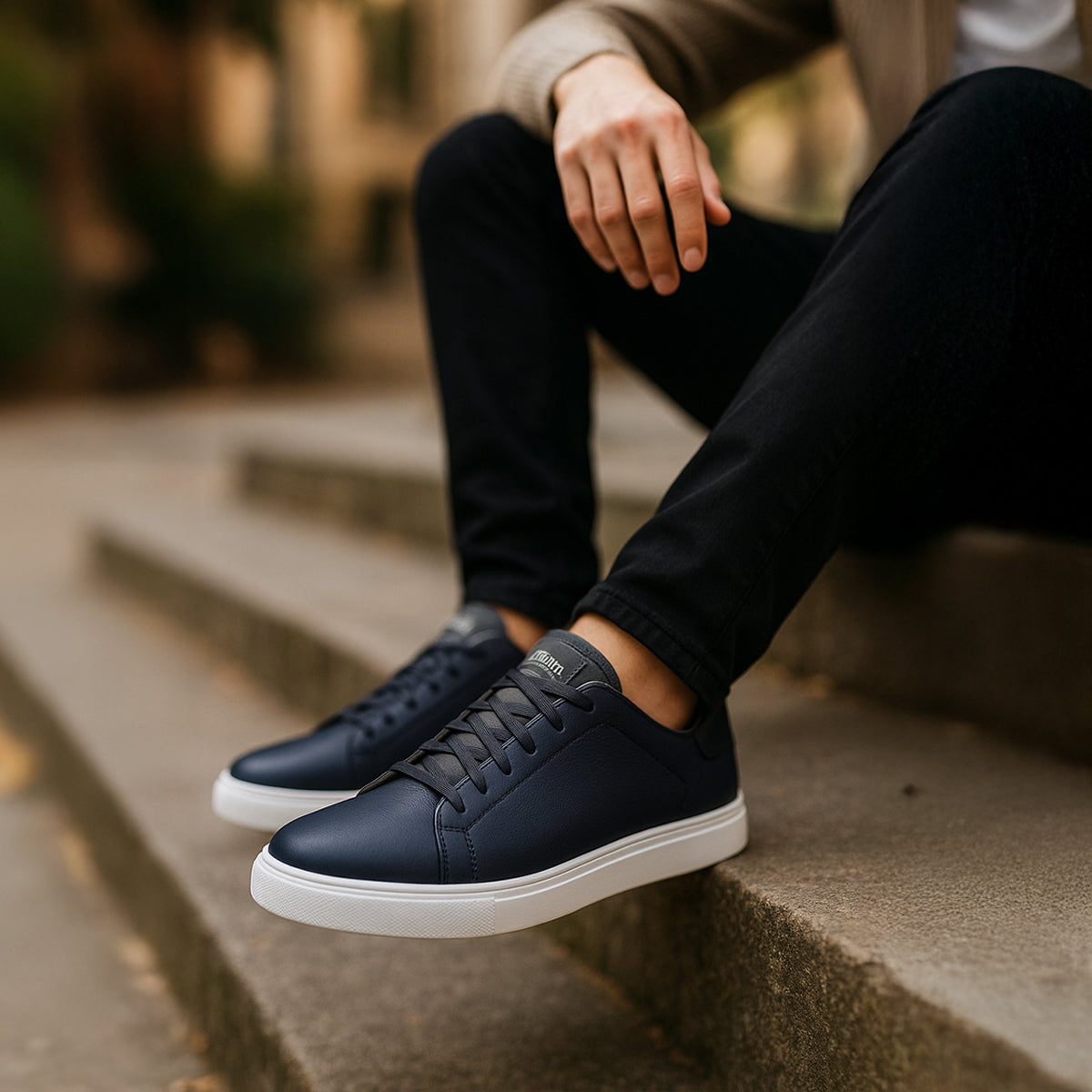 Rowan | Men's Casual Leather Slip On Sneaker Black White