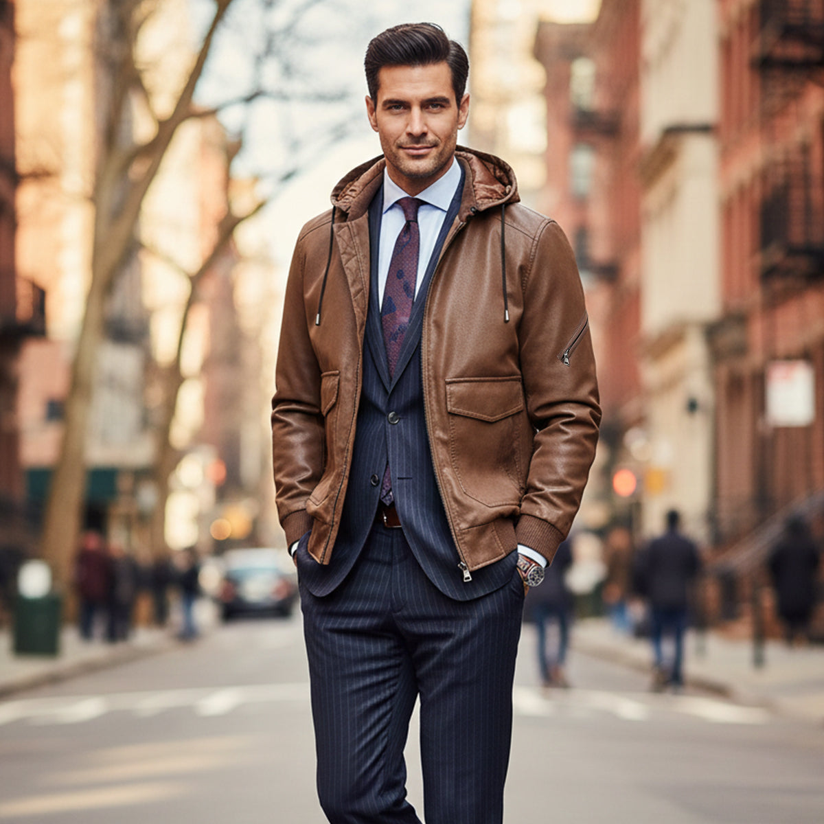 Sage | Men's Quilted Puffer Jacket Brown Hooded