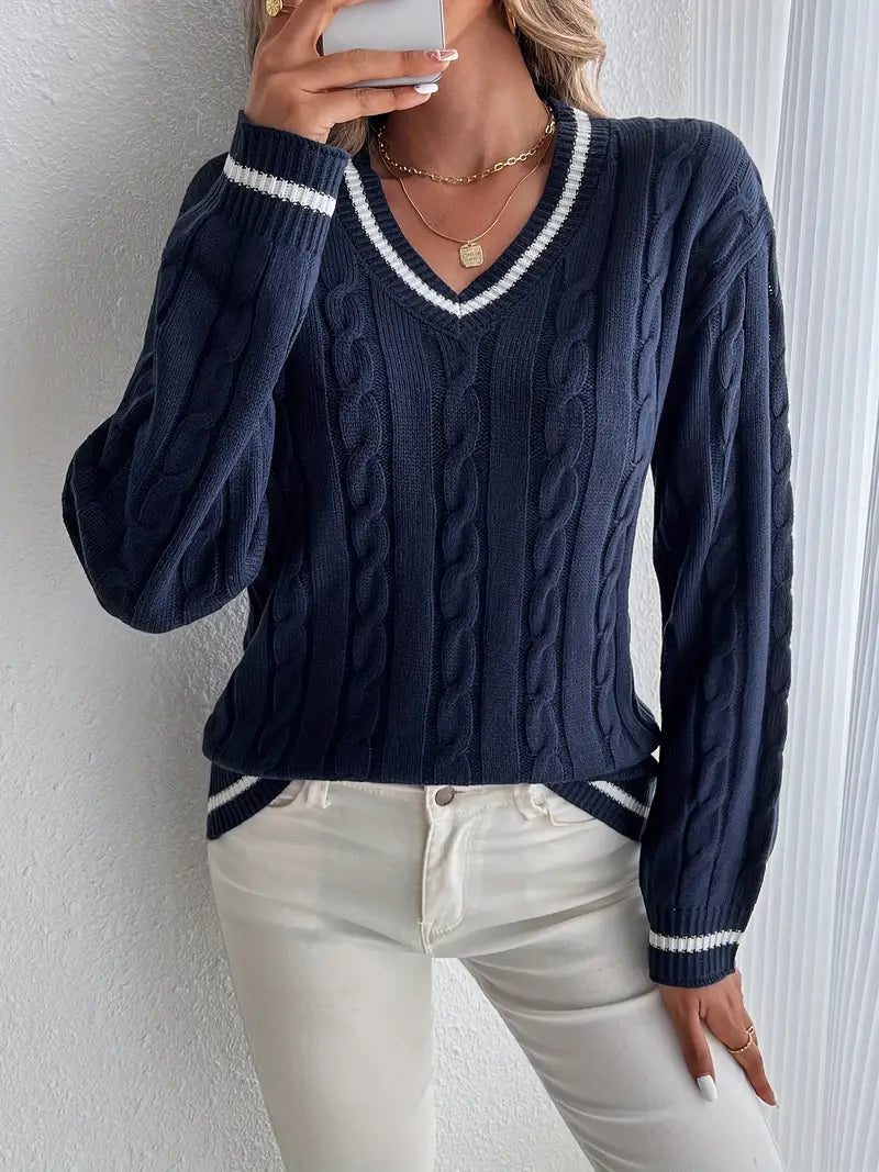 Dama Washington Bernadette v-neck cable knit sweater - front view