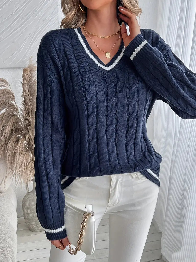Dama Washington Bernadette v-neck cable knit sweater - view 4