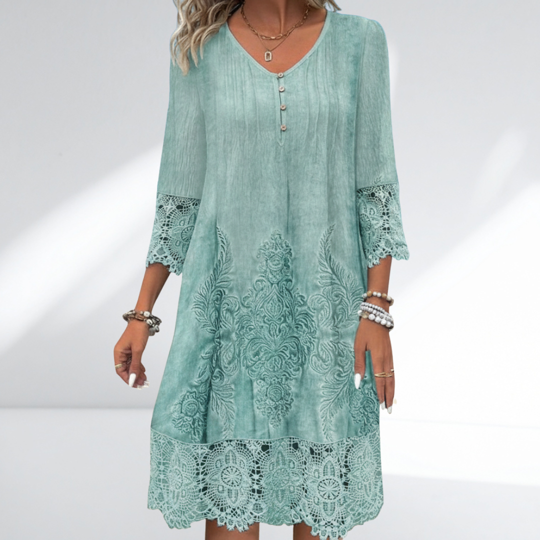 Isla | Women's Lace Midi Dress Light Blue Three Quarter Sleeve