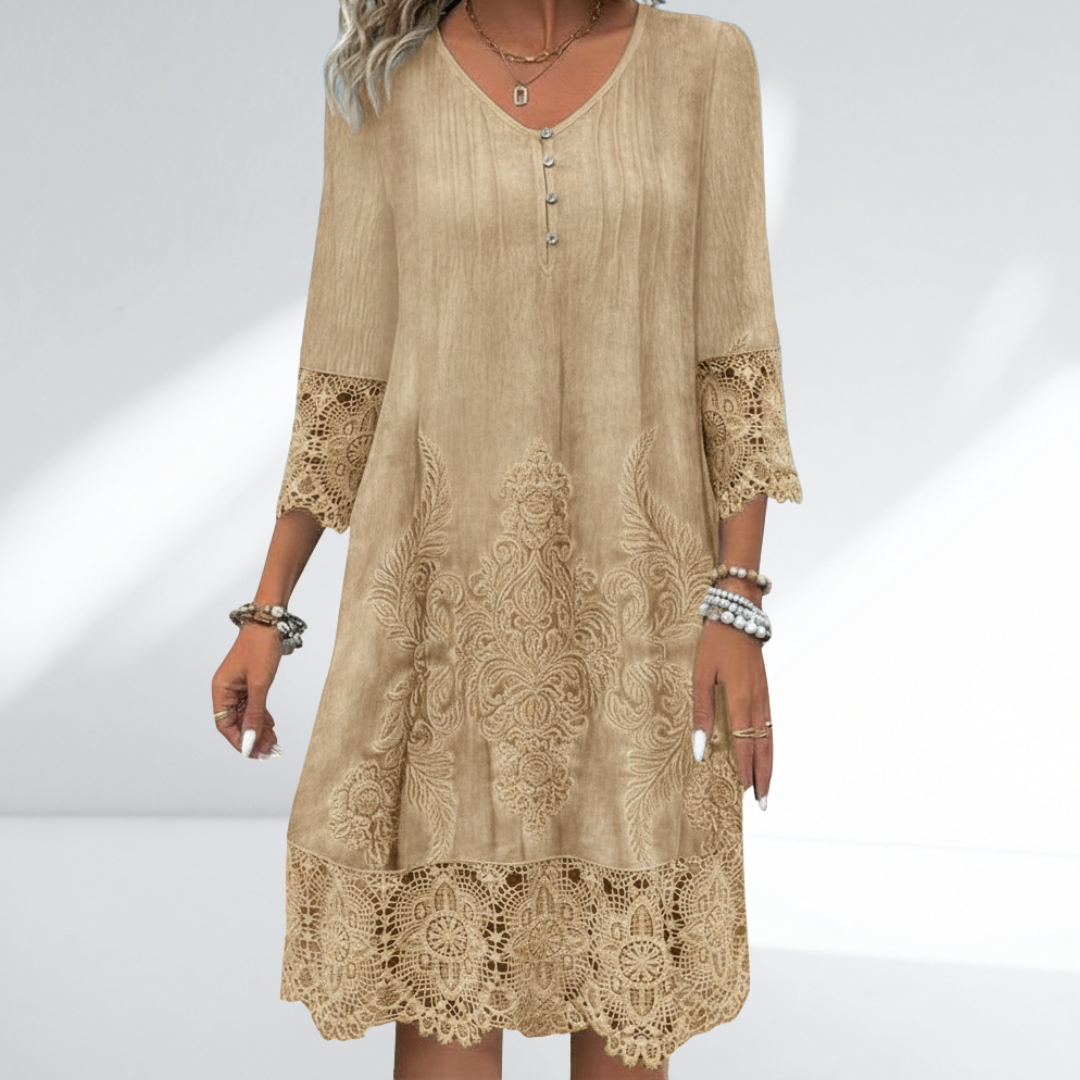 Isla | Women's Lace Midi Dress Light Blue Three Quarter Sleeve