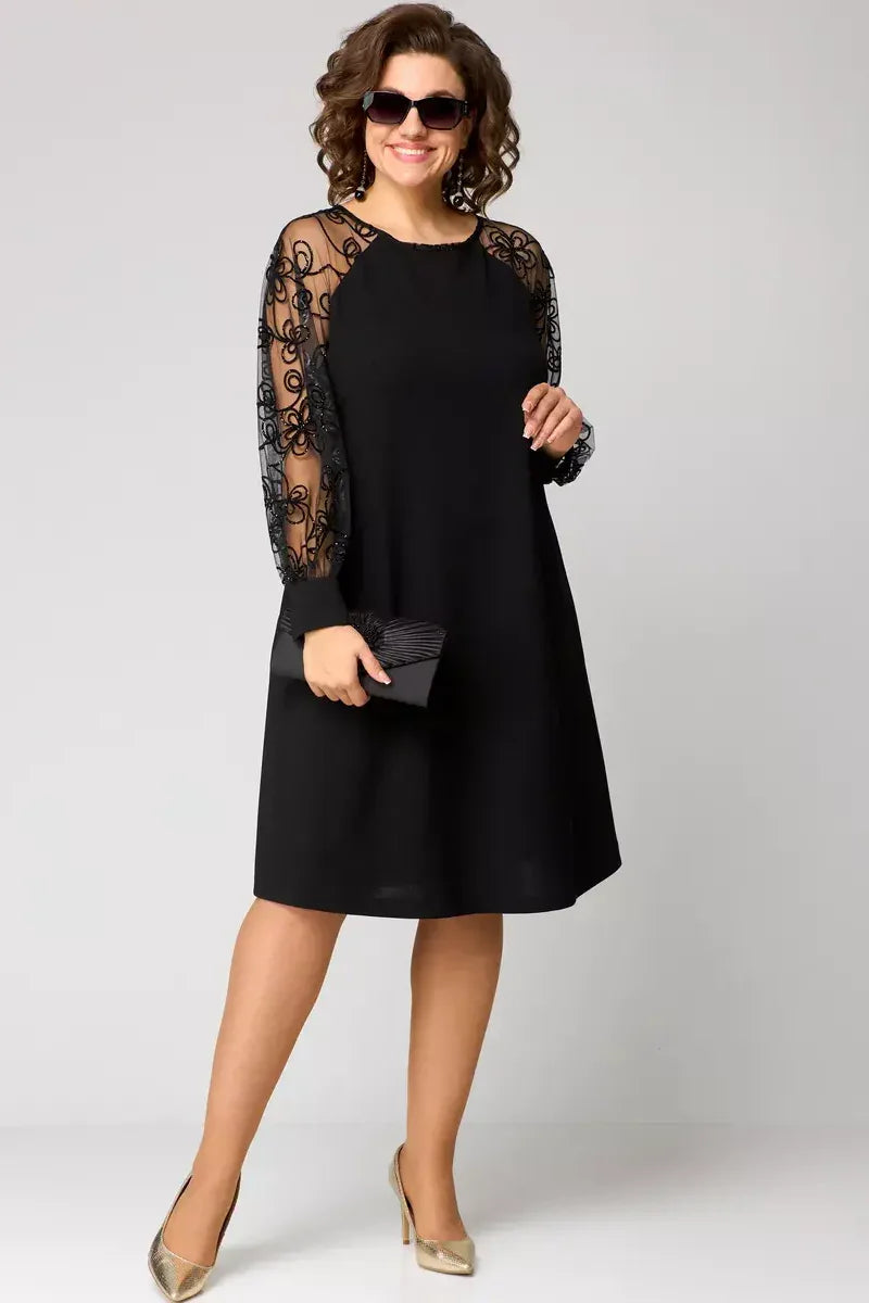 Cora | Women's Lace Sleeve Midi Dress Black