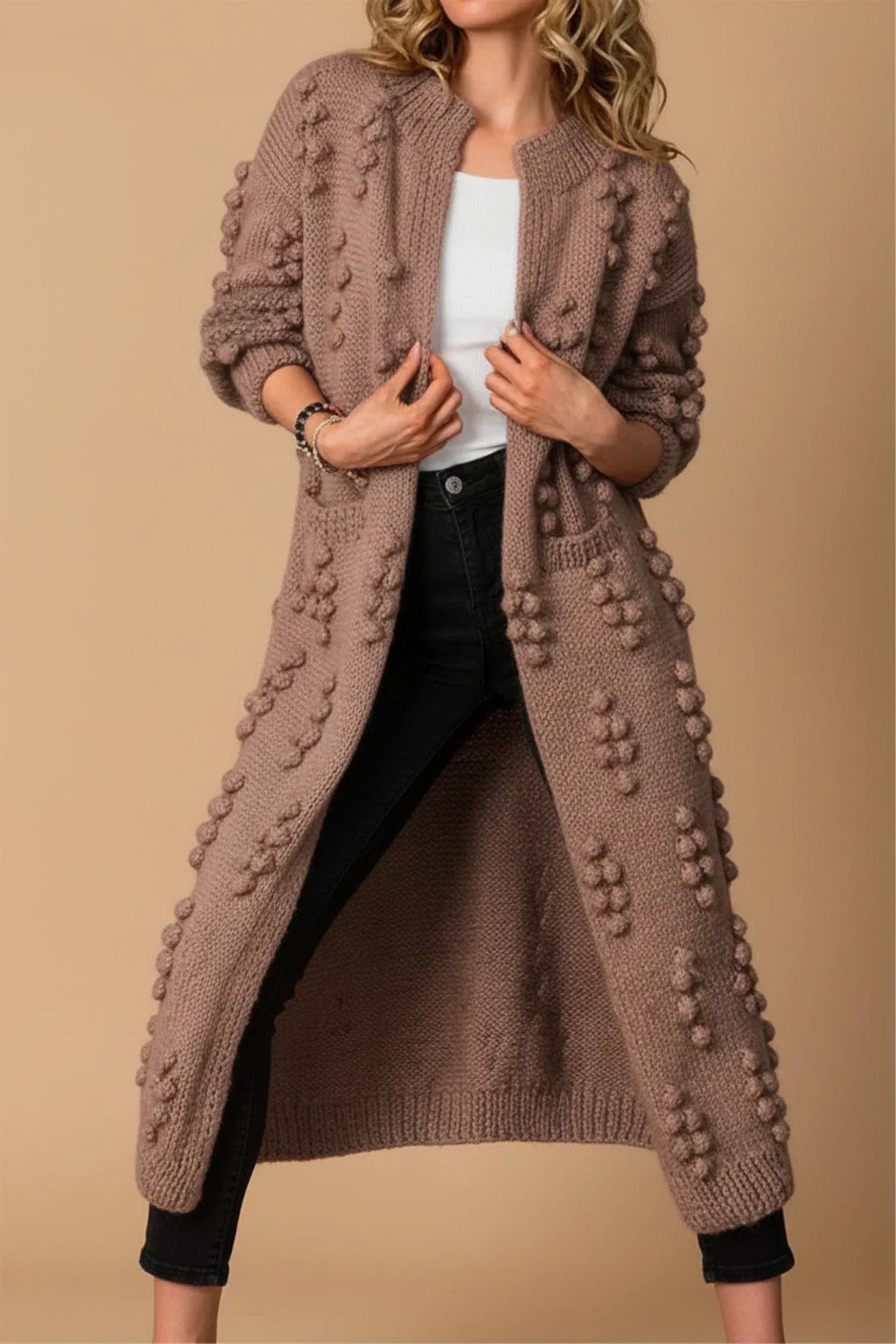 Margot | Women's Long Cardigan Cream Cable Knit Open Front