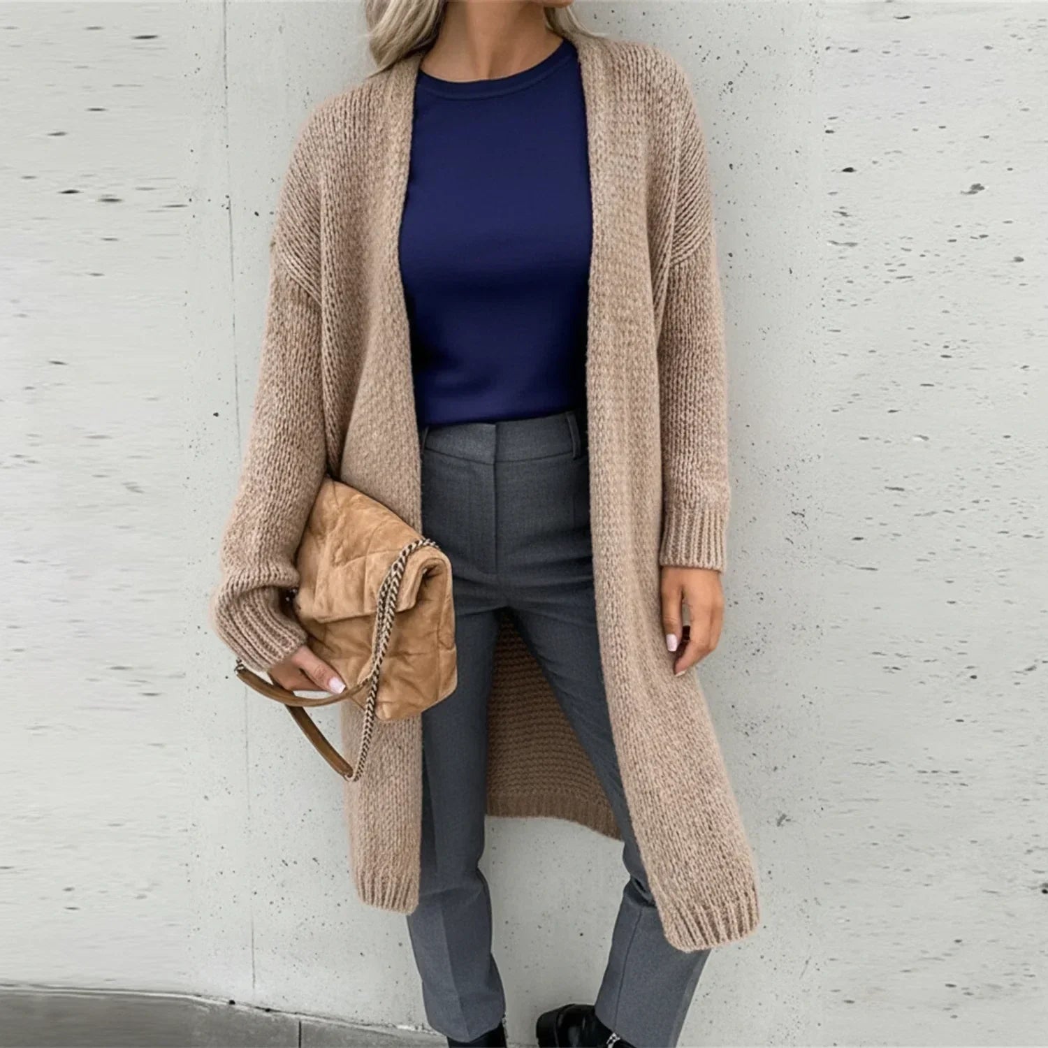 Margot | Women's Oversized Long Cardigan Cream Knit Open Front