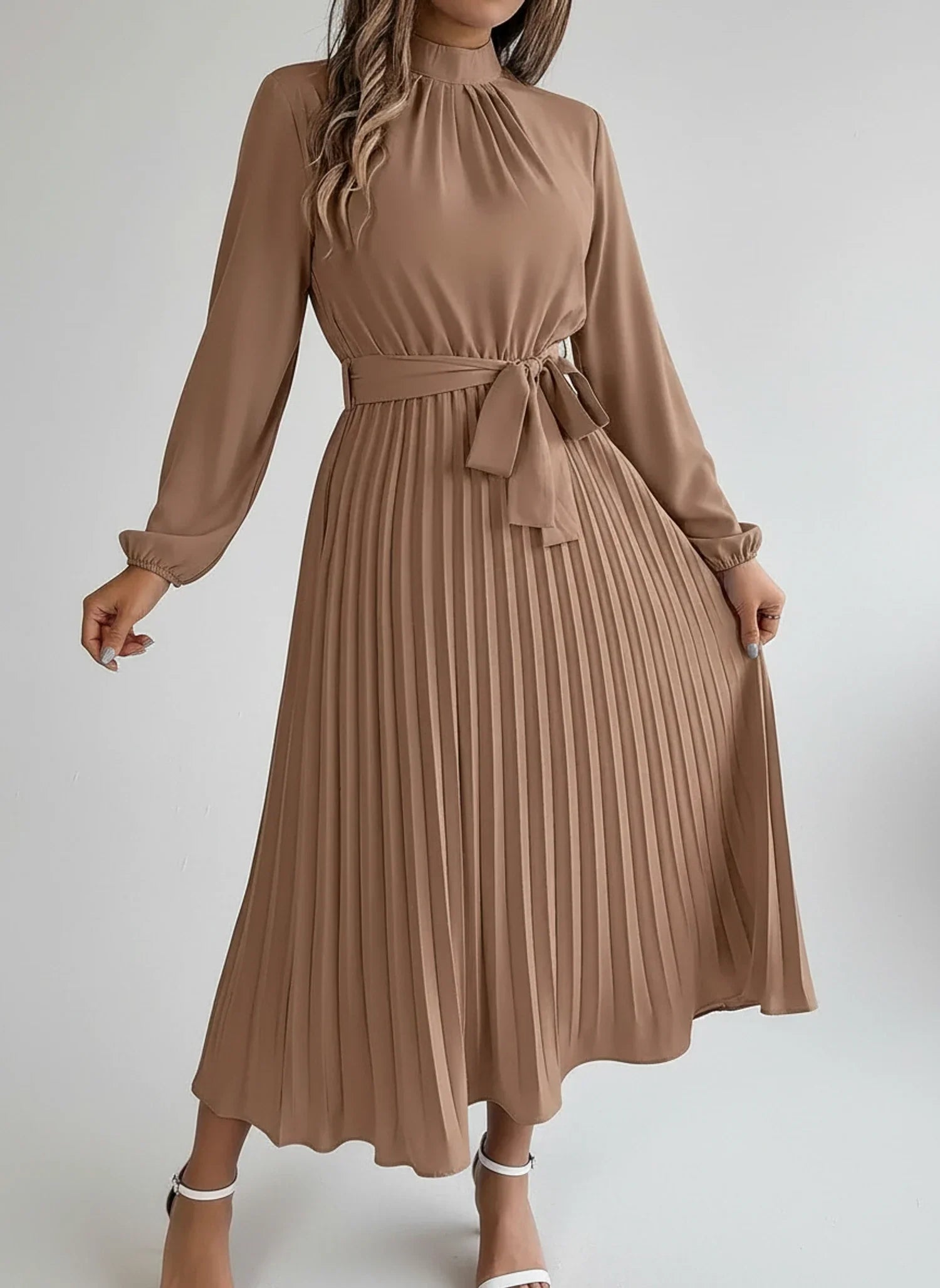 Ivy | Women's Long Sleeve Midi Dress Light Blue Pleated