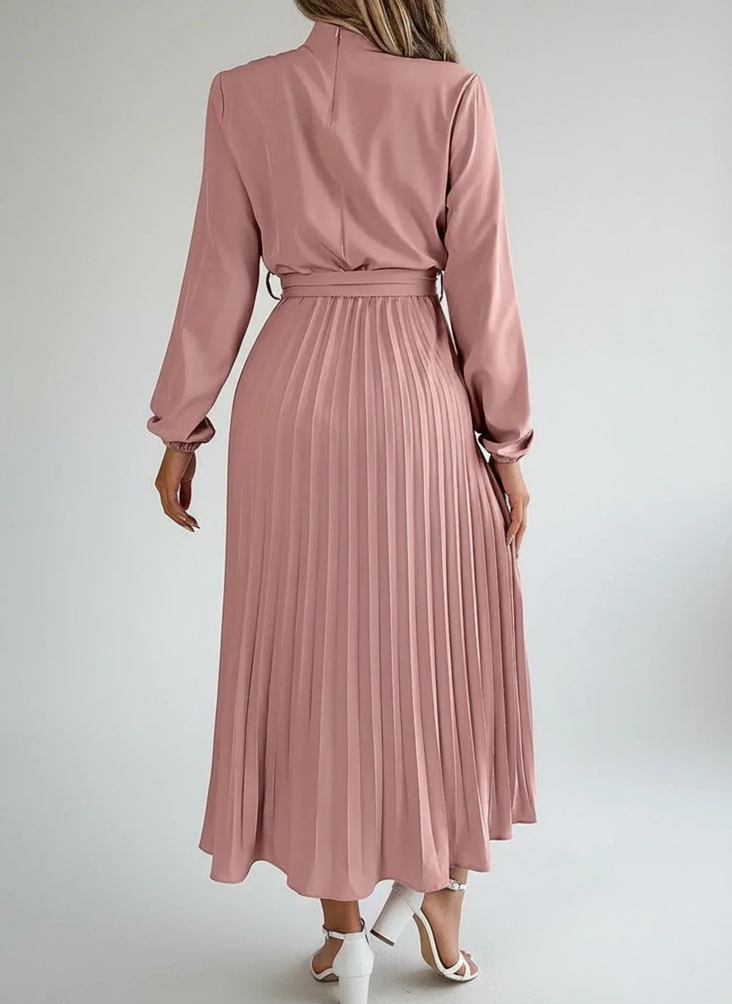 Ivy | Women's Long Sleeve Midi Dress Light Blue Pleated