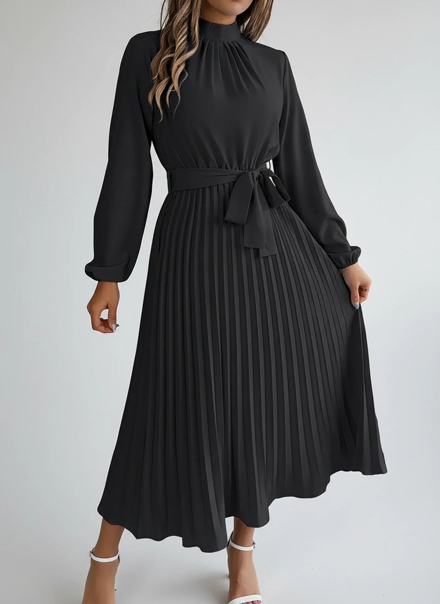 Ivy | Women's Long Sleeve Midi Dress Light Blue Pleated