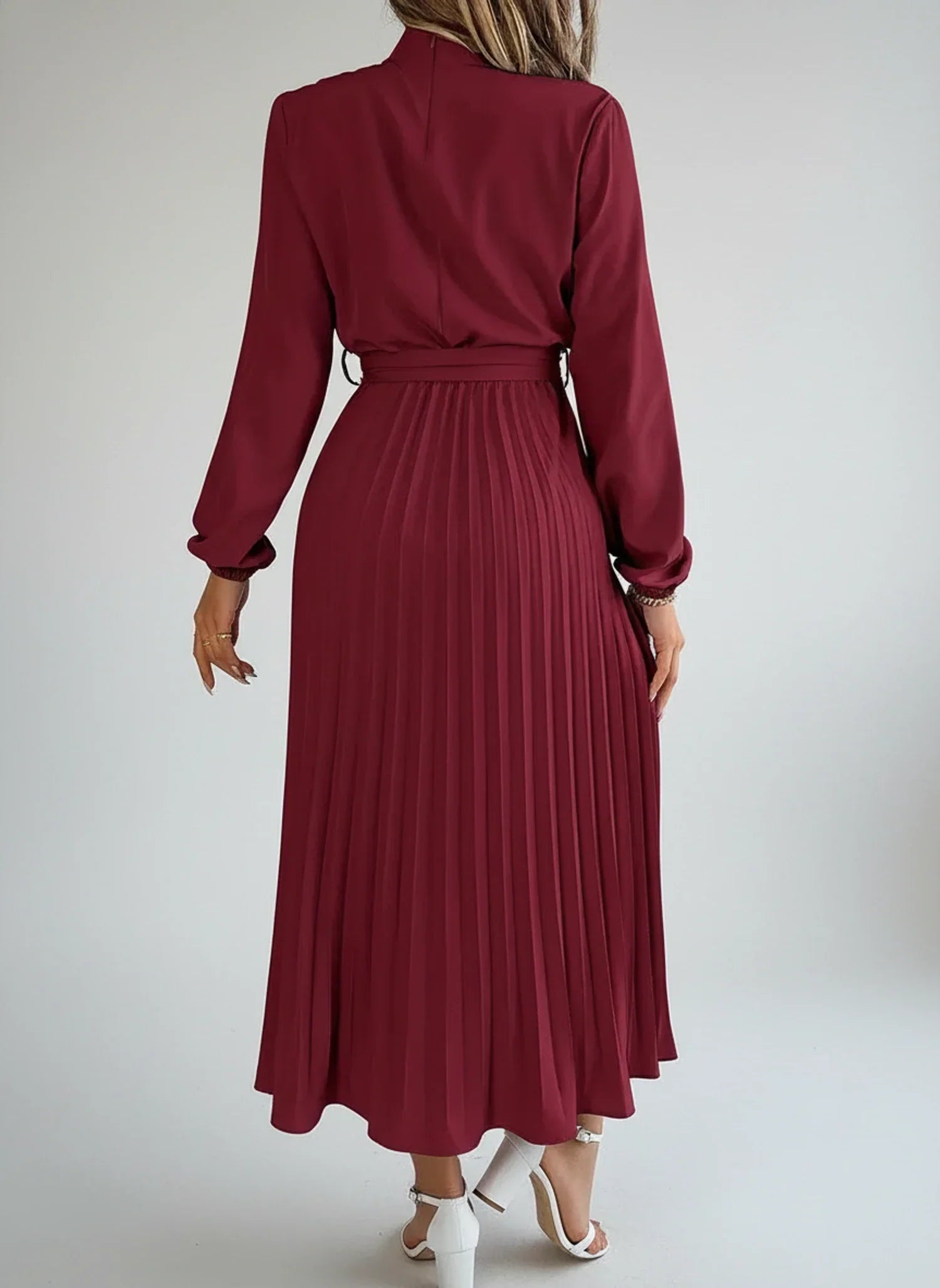 Ivy | Women's Long Sleeve Midi Dress Light Blue Pleated