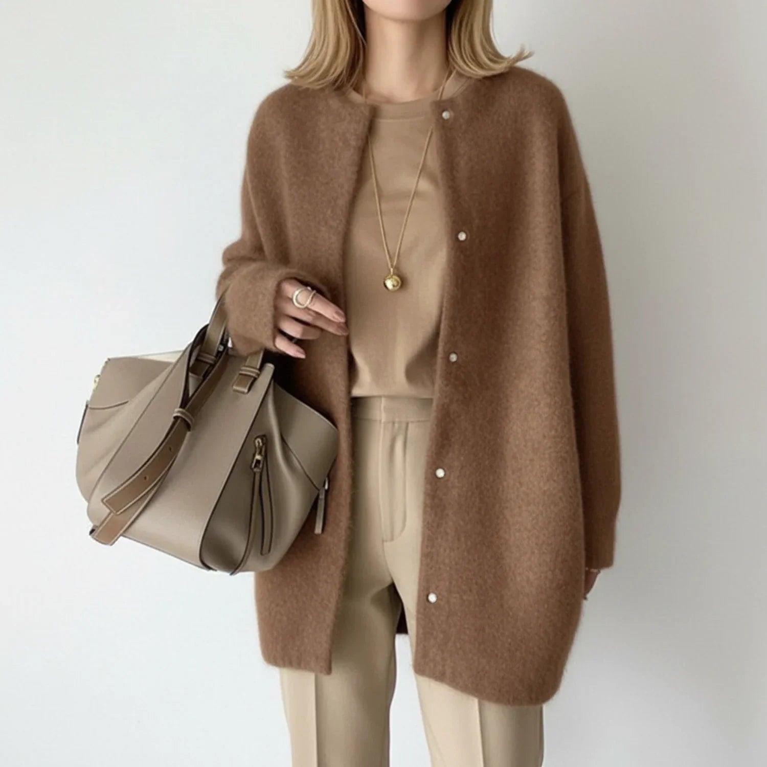 Ivy | Women's Long Cardigan Sweater Beige Button Front