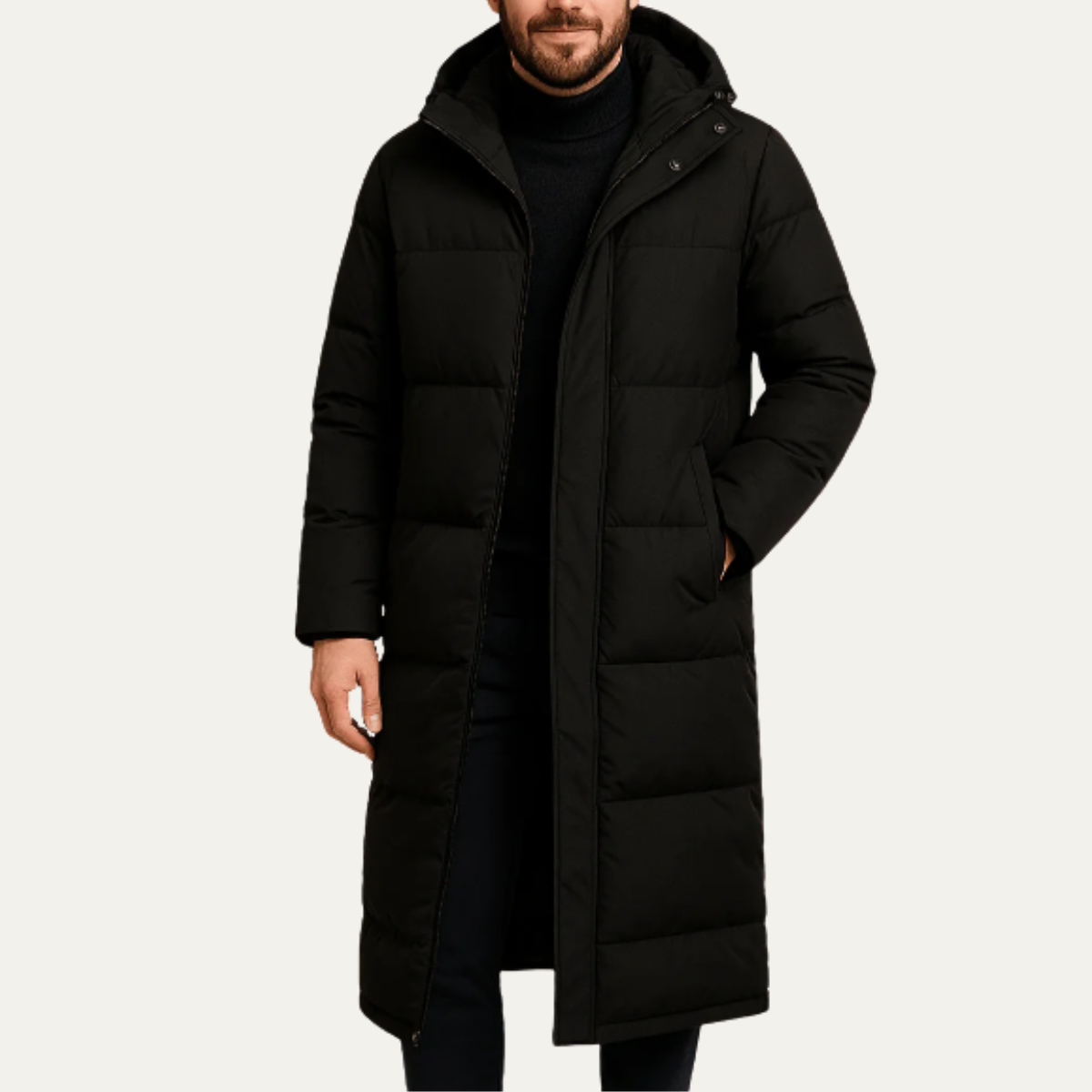 Lars | Men's Puffer Coat Black Hooded Winter Long