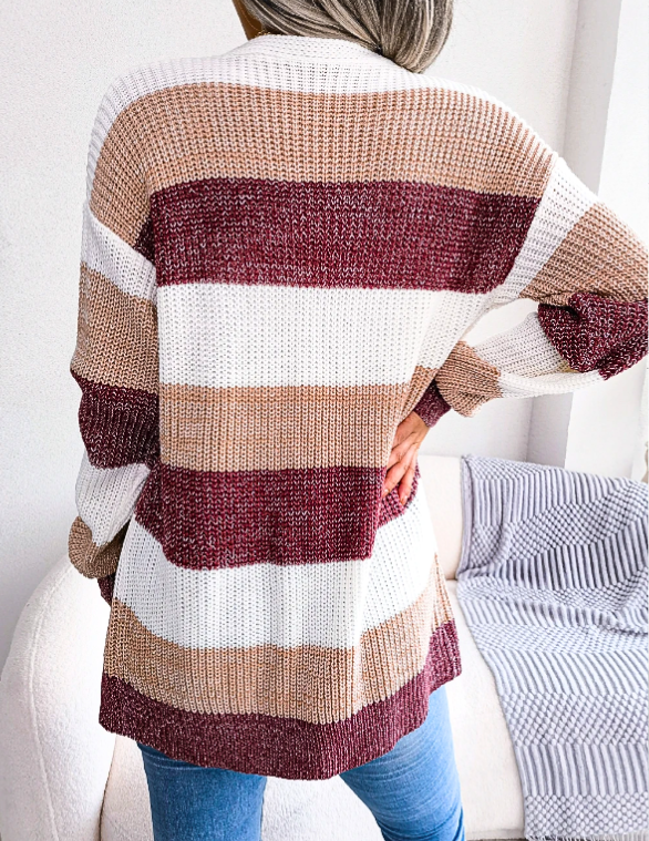 Esme | Women's Colorblock Knit Cardigan Light Blue Navy White
