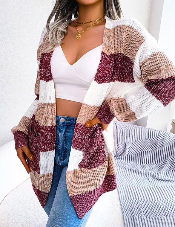 Esme | Women's Colorblock Knit Cardigan Light Blue Navy White