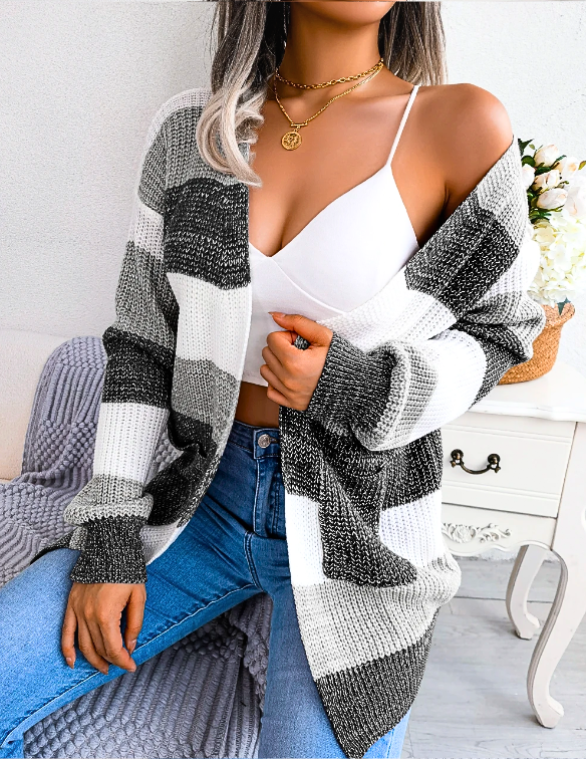 Esme | Women's Colorblock Knit Cardigan Light Blue Navy White